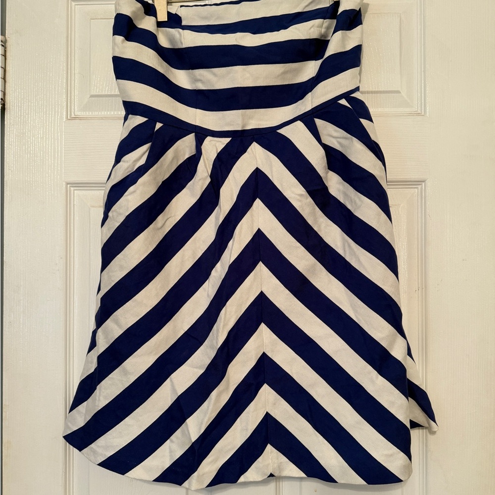 The Limited | Outback Red | Blue and White Striped Strapless Dress